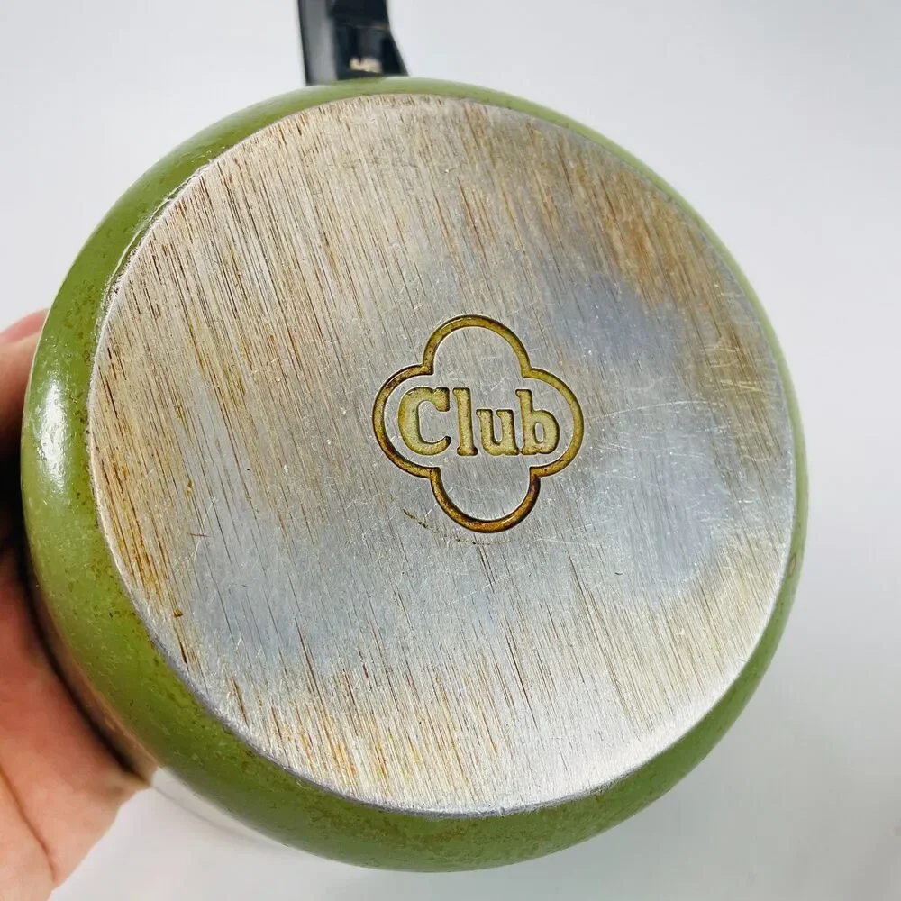 VTG 1 Quart Club Aluminum Avocado Green Saucepan Sauce Pot Pan w/ Lid USA MCM